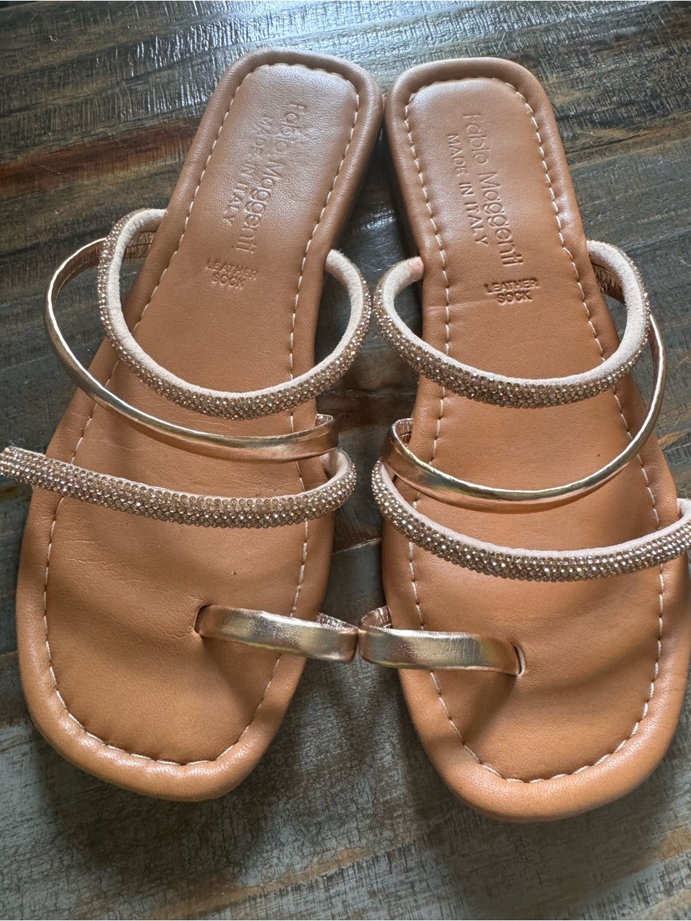 Rose Gold Beaded Strap Slide Sandals